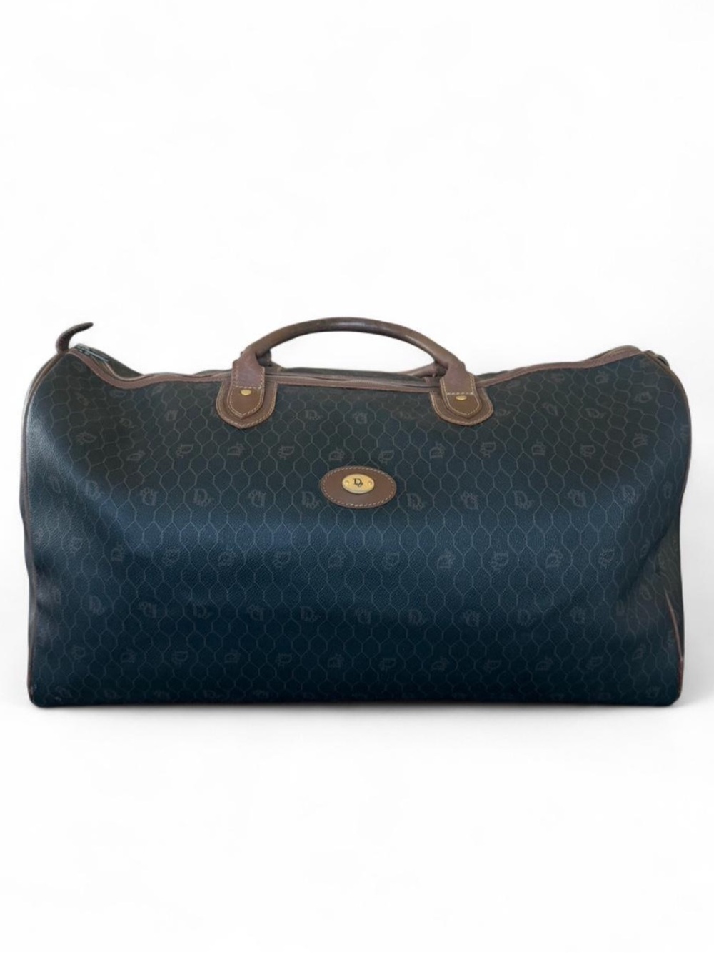 Auth Christian Dior Honeycomb Trotter Logo Monogram Black Duffel Boston Bag